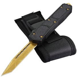 Tarantula Black D/A OTF Automatic Knife Damascus Gold Tanto