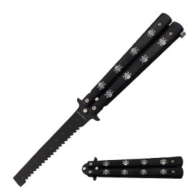 Tiger USA Black Skull Butterfly Knife Trainer Saw Blade