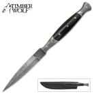Timber Wolf Buffalo Horn Dagger Knife Damascus Filework