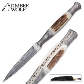 Timber Wolf Full Tang Damascus Stag Dagger