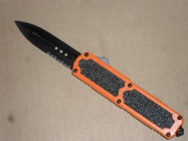 Titan Orange OTF D/A Black Serrated Double Edge Automatic Knife