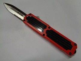 Titan Red Carbon OTF Automatic Knife Satin Dagger Serrated