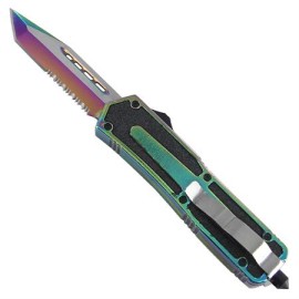 Titanium Ejector D/A OTF Automatic Knife Rainbow Tanto Serrated