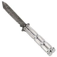 Unchained Damascus Balisong Knife Tanto Blade