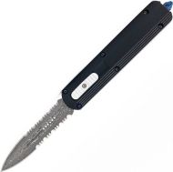 Utter Black D/A OTF Automatic Knife Damascus Dagger Serrated