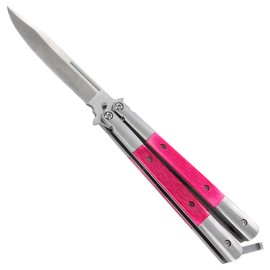 Womens Balisong Pink Bone Butterfly Knife Satin Drop Point