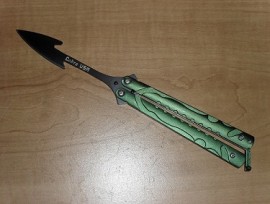 green satin harpoon butterfly knife b5