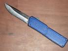 Lightning Blue D/A OTF Automatic Knife Serrated Silver Blade