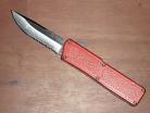 Lightning Red D/A OTF Automatic Knife Serrated Silver Blade